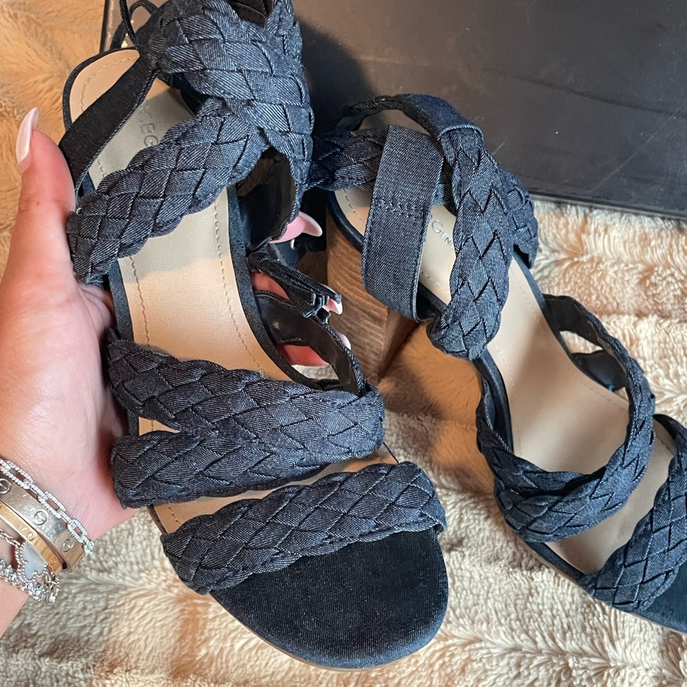BCBGeneration Denim Stacked Lace Up Heels 7.5